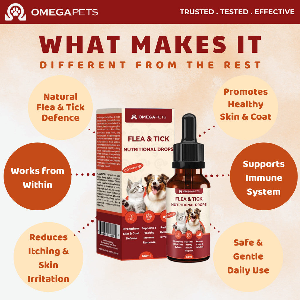 Omega Pets™ Flea & Tick Nutritional Drops for Cats & Dogs (60ml) – product image 6