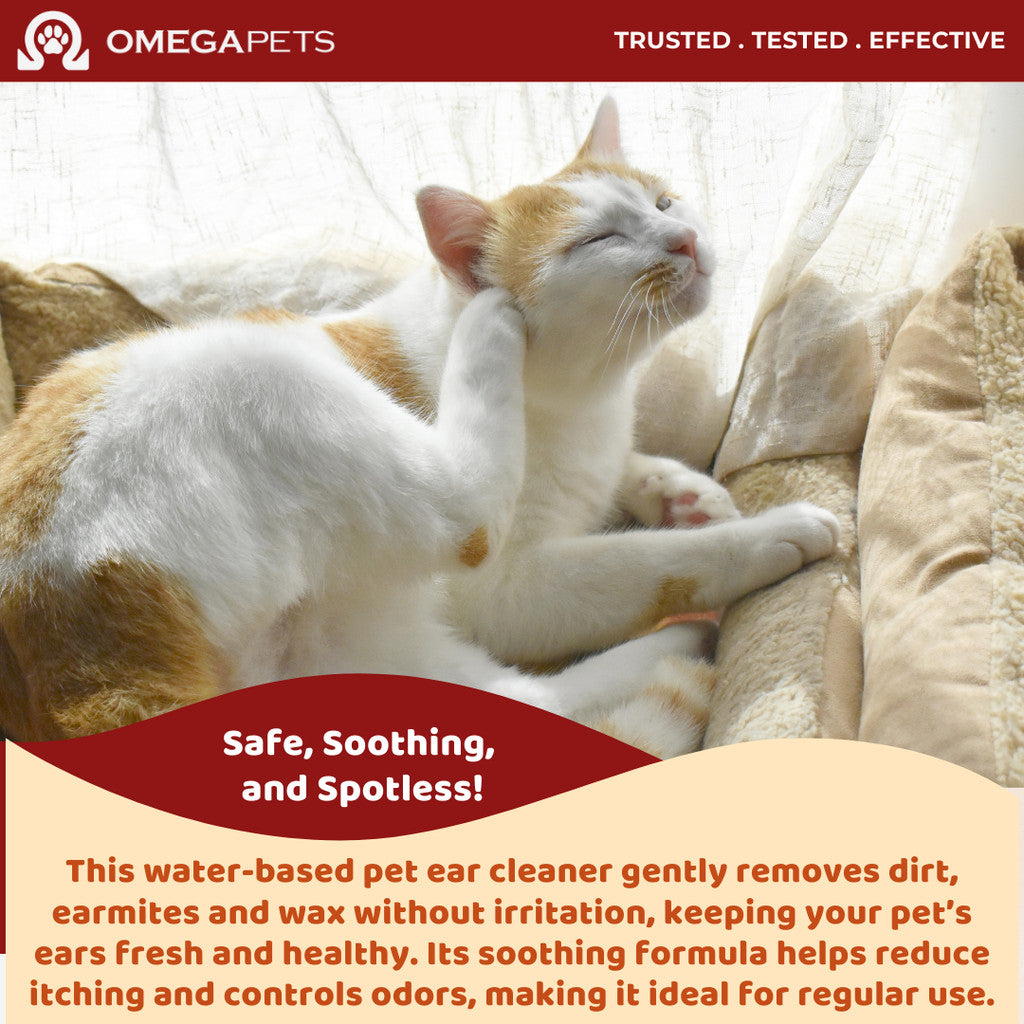 Omega Pets™ Ear Cleaner - Water Based Pet Ear Cleaner, Cat Ear Cleaner, Dog Ear Cleaner, Pencuci Telinga Kucing – product image 2