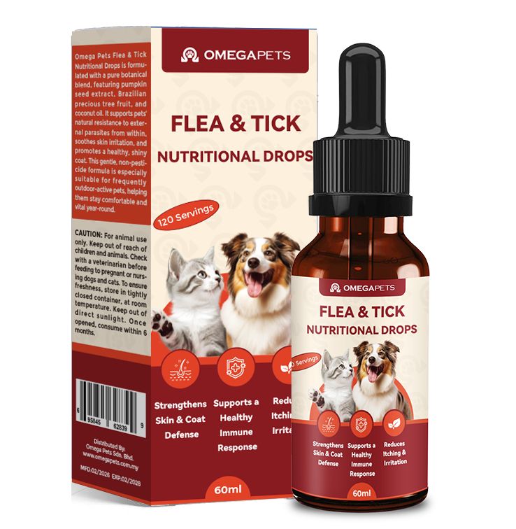 Titisan Nutrisi Kutu & Sengkenit Omega Pets™ untuk Kucing & Anjing (60ml)