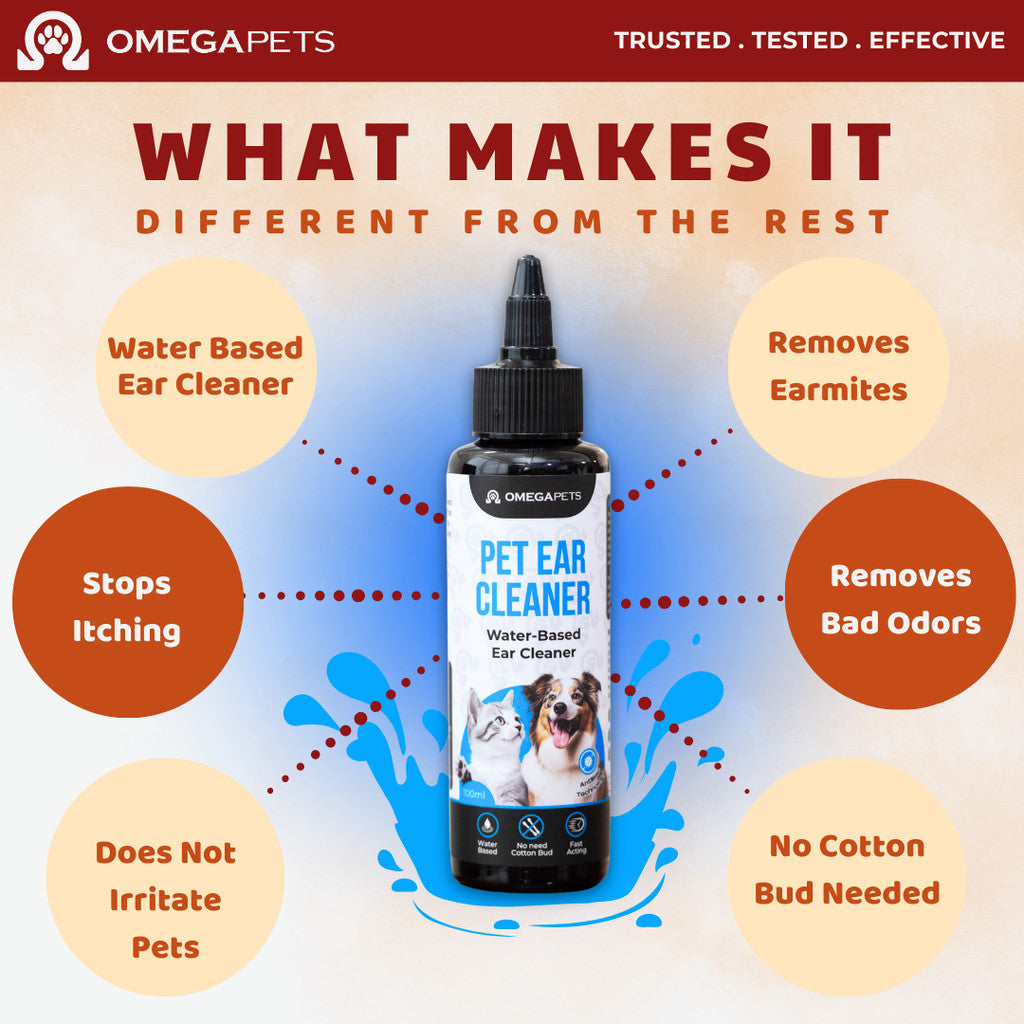 Omega Pets™ Ear Cleaner - Water Based Pet Ear Cleaner, Cat Ear Cleaner, Dog Ear Cleaner, Pencuci Telinga Kucing – product image 5