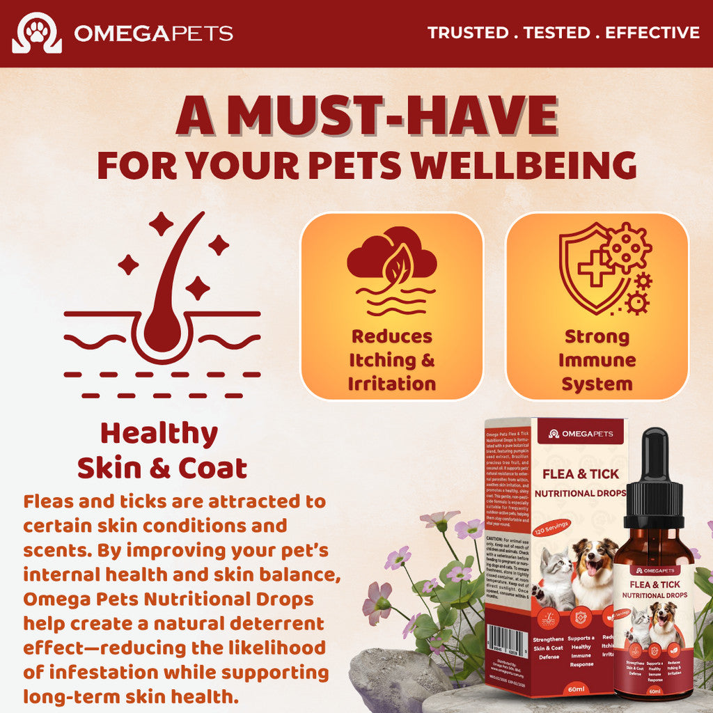 Omega Pets™ Flea & Tick Nutritional Drops for Cats & Dogs (60ml) – product image 2