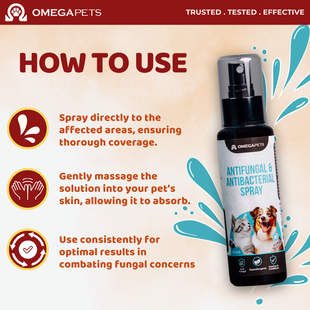 Omega Pets™ Antifungal & Antibacterial Spray (100ml) - Fungal Treatment, Pet Antibacterial Spray – product image 4