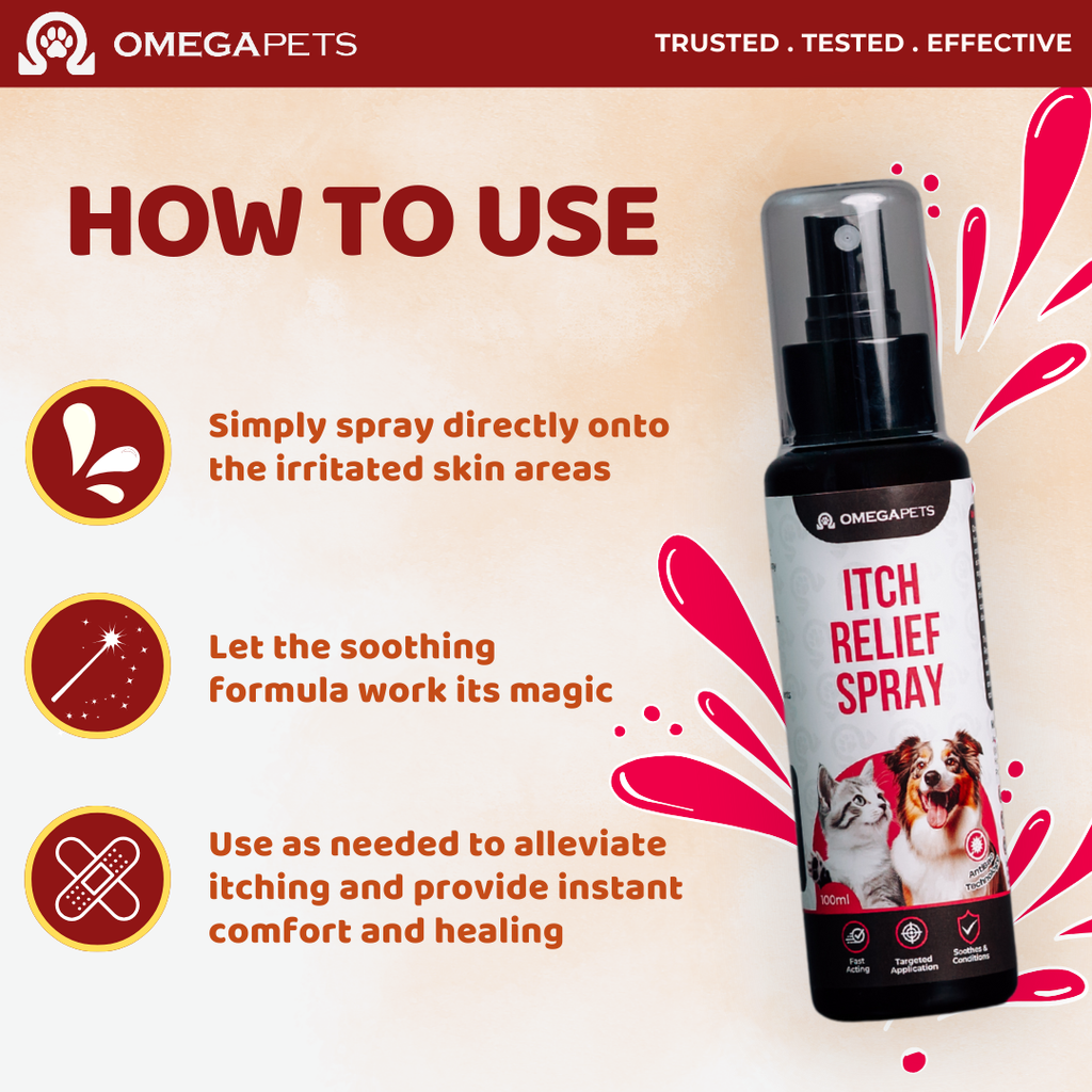 Omega Pets™ Itch Relief Spray (100ml) - Flea & Tick Spray, Spot Relief, Semburan Gatal Kucing – product image 4