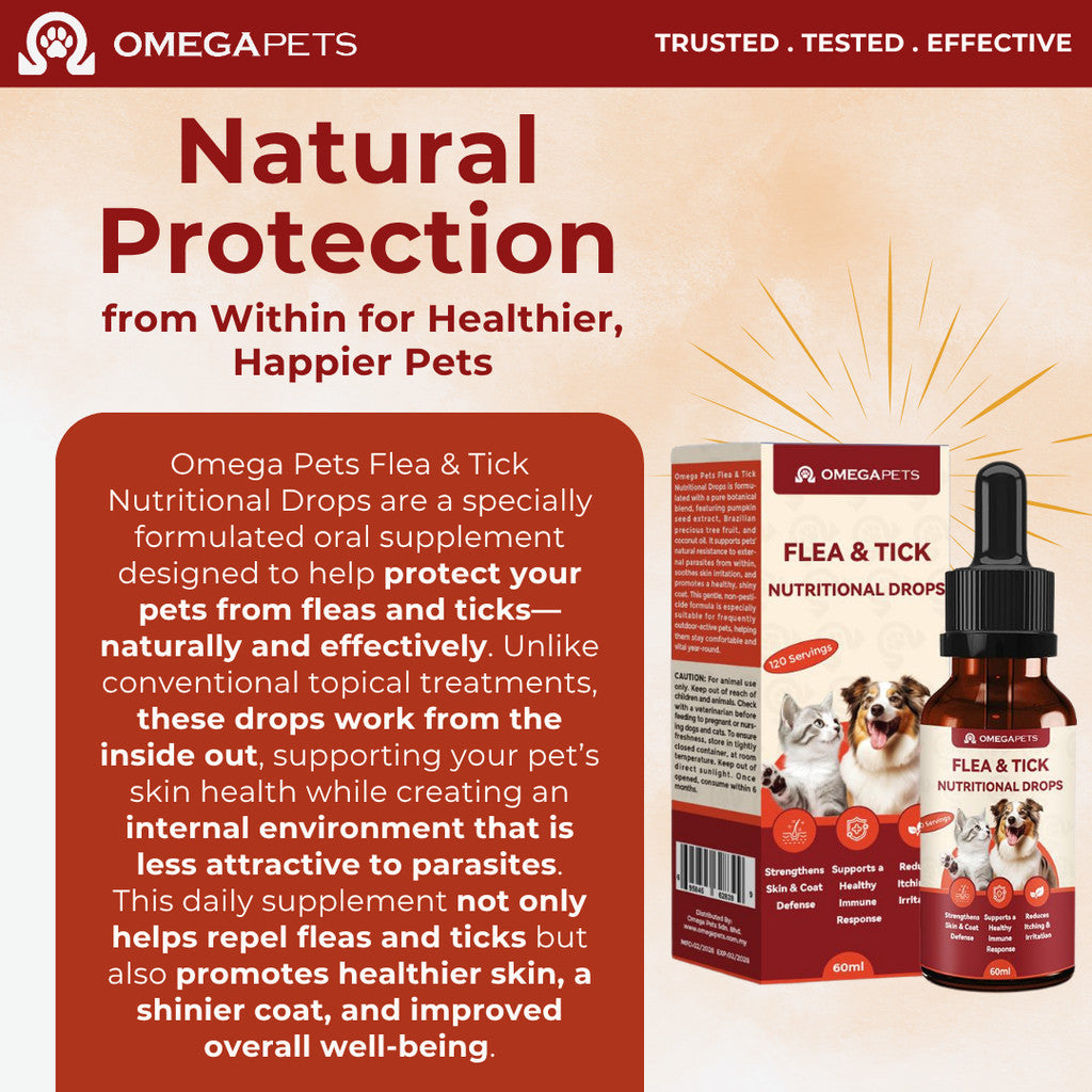 Omega Pets™ Flea & Tick Nutritional Drops for Cats & Dogs (60ml) – product image 3