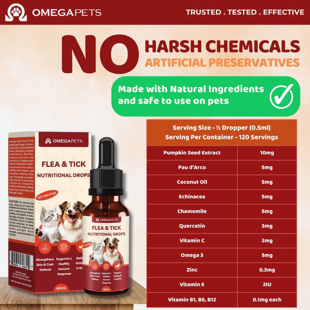 Omega Pets™ Flea & Tick Nutritional Drops for Cats & Dogs (60ml) – product image 4