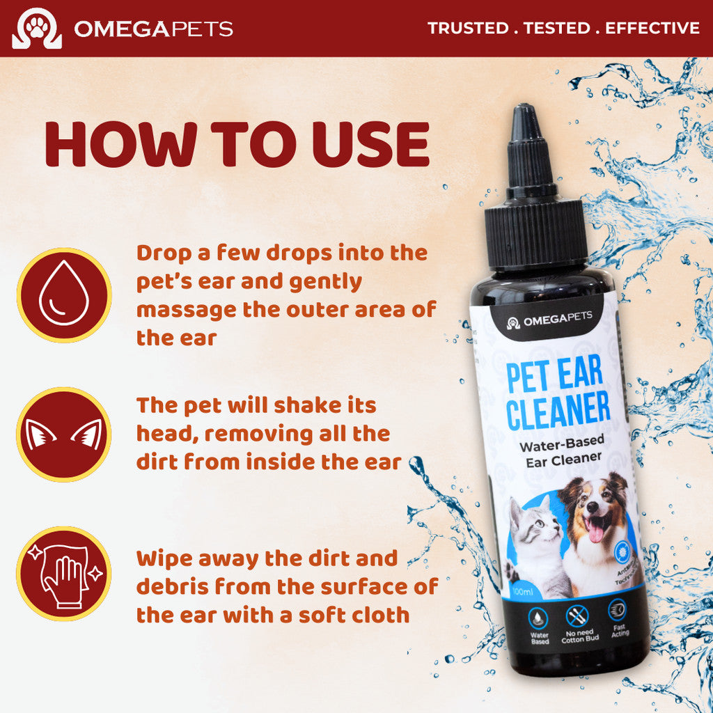 Omega Pets™ Ear Cleaner - Water Based Pet Ear Cleaner, Cat Ear Cleaner, Dog Ear Cleaner, Pencuci Telinga Kucing – product image 4