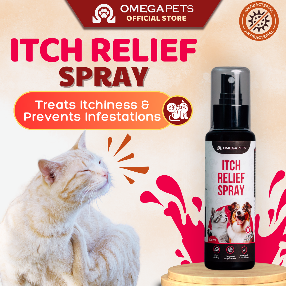 Omega Pets™ Itch Relief Spray (100ml) - Flea & Tick Spray, Spot Relief, Semburan Gatal Kucing – product image