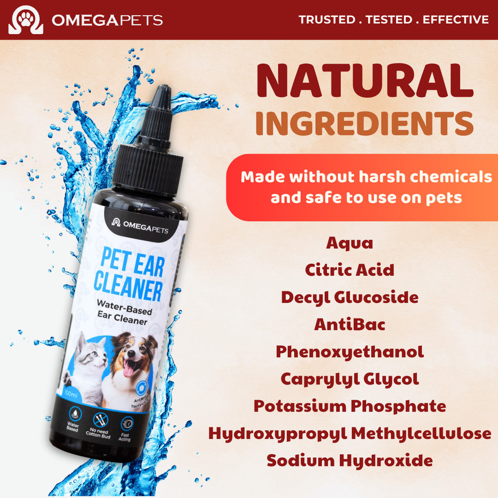 Omega Pets™ Ear Cleaner - Water Based Pet Ear Cleaner, Cat Ear Cleaner, Dog Ear Cleaner, Pencuci Telinga Kucing – product image 3
